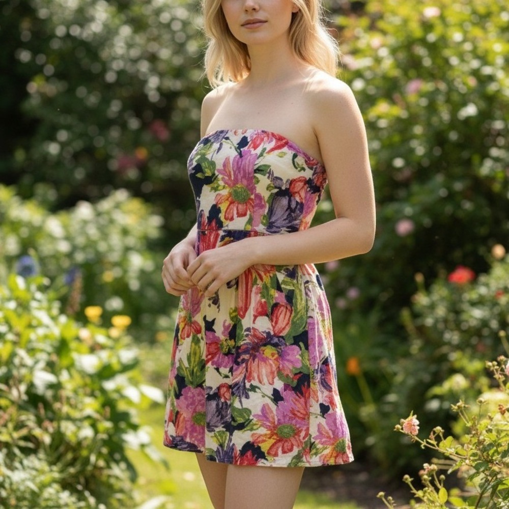 J.Crew Multicolor Floral Silk Strapless Mini Dress Womens 2 Tropical Getaway